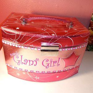 PINK AND SILVER GLAM GIRL TRAVEL JEWELRY BOX WITH HANDLE